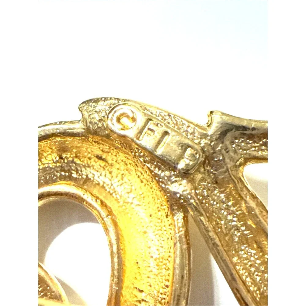 Vintage FIF Abstract Hearts Brooch Art Nouveau Gold Tone Openwork Pin 1.75